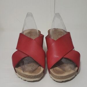 Yokono Candela Wedge Red Crisscross Wide Strap Sandals